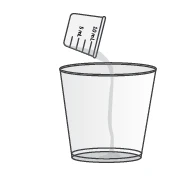 A 5 ml graduated measuring cup pouring a transparent liquid into