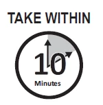 Black text on white background reading 'TAKE WITHIN' above a circle containing the number 10 and the word 'Minutes' with a sector arrow