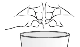 Schematic drawing showing two medicine bottles being opened and pouring powder into