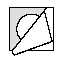 Black and white graphic showing a circle partially obscured by a large triangle, set against a gray background within a square frame