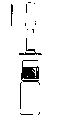 Schematic instruction for removing the protective cap from the vial, showing an upward-pointing arrow and the cap separated from the neck of the vial