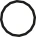 A black, thin circle with a regular shape placed on a white background