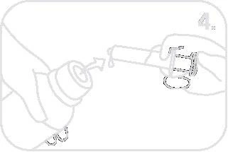 Illustration showing hands unscrewing a cap from a vial and removing a syringe filled with liquid, indicated by an arrow