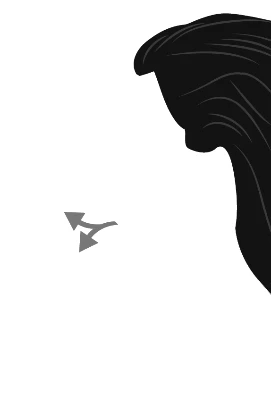 Silueta negra de cabello al costado de la cabeza y dos flechas grises dirigidas hacia la izquierda sobre fondo blanco