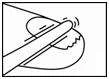 Illustrazione schematica in bianco e nero che rappresenta una mano che tiene un oggetto lungo e piatto puntato in direzione di un oggetto circolare.