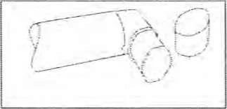 Schematic drawing showing two cylindrical components, one of which is connected at a right angle to a longer tube or conduit