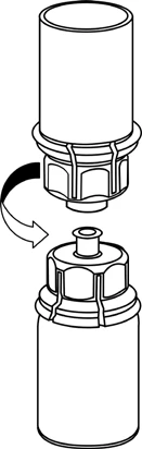 Схематический рисунок, изображающий процесс отвинчивания верхней части цилиндра от нижней части упаковки, указанное изогнутой стрелкой