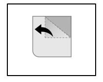 Icon depicting a sheet of paper with a folded upper right corner and a black arrow pointing left, suggesting page turning