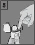 A hand with the index finger pressing down on the upper part of an open medication container, indicating a downward motion