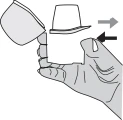 A hand holding a white container with a raised lid, with arrows suggesting the motion of opening and closing the cap