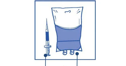 Schematic illustration showing a syringe with a needle and an abdomen with marked injection sites in the lower abdominal area