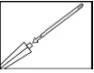 Dibujo esquemático que muestra una aguja larga y fina insertada dentro de un frasco de vidrio en ángulo para extraer un preparado médico