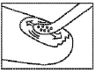 Dibujo esquemático que muestra movimientos circulares realizados con la mano o un dispositivo sobre la superficie del cuerpo con fines de aplicación del preparado