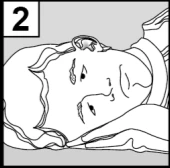 Black and white illustrated drawing showing a close-up of a person's face lying on their side, with a visible ear and closed eyes