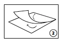 Illustrazione schematica in bianco e nero che rappresenta due strati di carta o materiale, in cui lo strato superiore viene sollevato mediante una freccia curva, con il numero 2 riportato accanto
