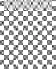 Black-and-white checkerboard pattern viewed from above, transitioning at the top into a dense, fine dotted motif with varying gray intensity