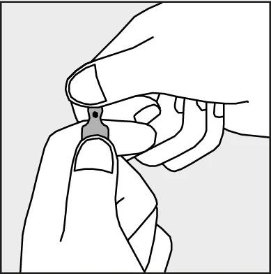 Hands holding and opening a small gray package or vial with a visible opening at the top against a light background