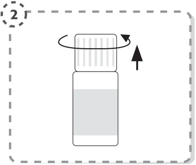 Schematic icon showing a bottle with a cap, above which there is a clockwise rotating arrow and an upward-pointing arrow