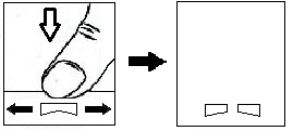 Schema che mostra la pressione con il dito sulla parte superiore dell'involucro, che determina l'uscita di due piccole parti dalla parte inferiore della confezione