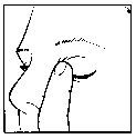 Dibujo del perfil de un rostro que muestra un dedo índice aplicado sobre un ojo cerrado, así como la zona nasal y las cejas