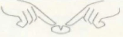 Two hands with index fingers extended pointing toward a small, round object placed centrally between them