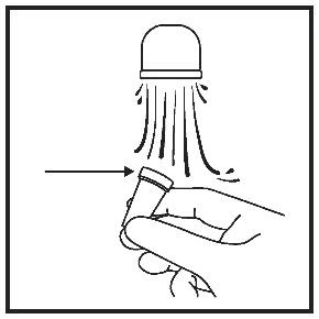 Mano che tiene una fiala di medicinale, verso cui è rivolta una freccia, mentre da una capsula fuoriescono linee verticali che simboleggiano il rilascio della sostanza