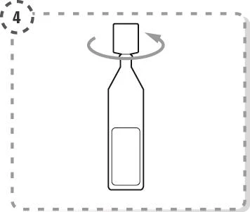 Línea esquemática del contorno de un frasco con tapón, sobre el cual hay una flecha curva que indica el movimiento giratorio para enroscar o desenroscar
