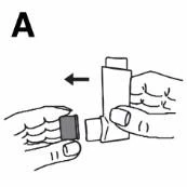Two hands separating two parts of a plastic package, indicated by a black arrow pointing to the left