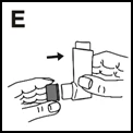 Two hands assembling two medical components by sliding one rectangular part toward another, as indicated by a directional black arrow