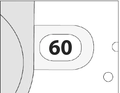 Gráfico esquemático que muestra un campo blanco redondeado con un gran número 60 negro sobre fondo gris claro, con elementos geométricos