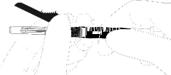 A hand holding a syringe horizontally, preparing to administer medication, depicted as a black-and-white line drawing