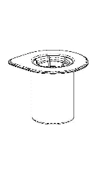 Dibujo técnico negro que muestra un frasco de vidrio con tapón de goma y anillo de seguridad ancho sobre fondo blanco