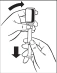 Illustration showing hands manipulating a medical device with two black arrows indicating upward and downward movement