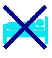 Light blue icon of a hospital bed with a lying figure, covered by a large dark blue prohibition cross symbol