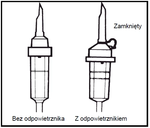 Schematic drawings of two injectors, the left one labeled as without vent, the right one showing a visible vent with the label 'closed'
