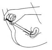 A hand holding a syringe at an angle, inserting the needle into the ear to deliver medication directly into the ear canal