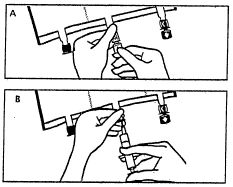 Dos instrucciones en blanco y negro que muestran manos preparando una jeringa con aguja y manos sosteniendo la jeringa verticalmente durante el proceso de administración del medicamento