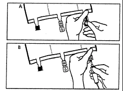 El esquema A muestra cómo desenroscar la tapa de un frasco, y el esquema B muestra un ejemplo del uso de una jeringa para extraer medicamento de un recipiente