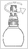 Ilustración lineal en negro que muestra un frasco con tapa, alrededor del cual gira una flecha indicando un movimiento rotacional hacia la derecha