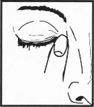 Dibujo en blanco y negro que muestra un primer plano del rostro humano con el ojo cerrado, ceja y una parte visible de la nariz
