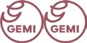 Due logotipi identici e circolari in colore bordeaux, contenenti una lettera G decorativa e la scritta GEMI posizionata all'interno del cerchio