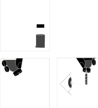 Schematic instruction showing placing a black component onto a gray container and aligning the vertical line with the user's eye