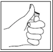 Ilustración lineal en negro que muestra una mano fuertemente cerrada alrededor de un pequeño frasco o viales con tapa sostenido verticalmente