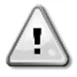 Triangular warning sign with a thick gray border and a black exclamation mark on a light, shiny background