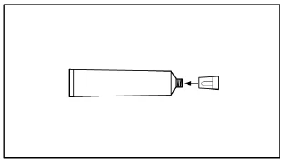 A black outline shows a tube with its cap unscrewed, placed next to a threaded opening of a tube on a white background