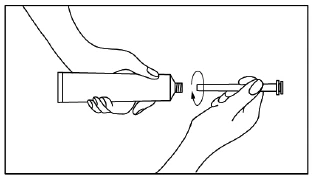 Two hands holding a tube and cap, with one hand performing a twisting motion to screw the cap onto the medicine tube