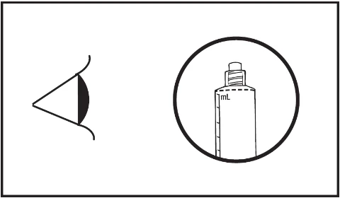 Icono esquemático del ojo humano junto a un dibujo de un frasco con la inscripción mL colocado dentro de un círculo sobre fondo blanco