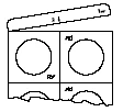 Schematic drawing of two square drug packages with visible windows and markings Ad and Rv on a white background