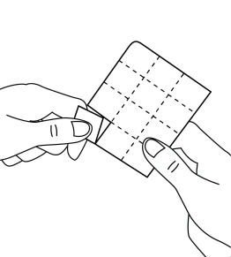 Two hands peeling off a single tablet from a blister pack with visible perforation lines on a white background