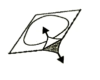 Schematic drawing showing two arrows extending from a central point, indicating directions of movement within an outline shape